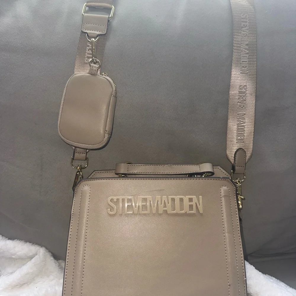 Steve Madden Taupe Shoulder Crossbody with Logo Strap